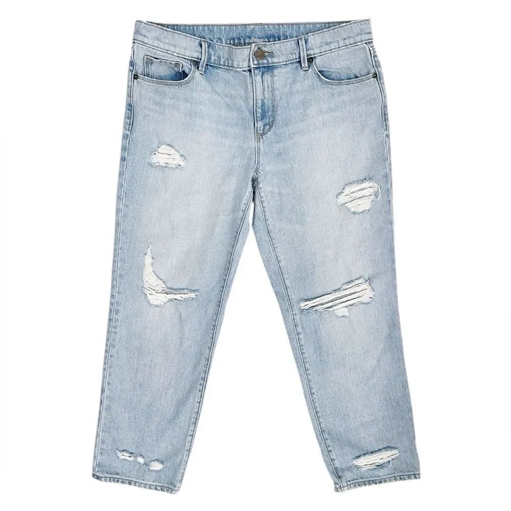 LOFT Light Wash Blue Distressed Cropped Boyfriend Jeans